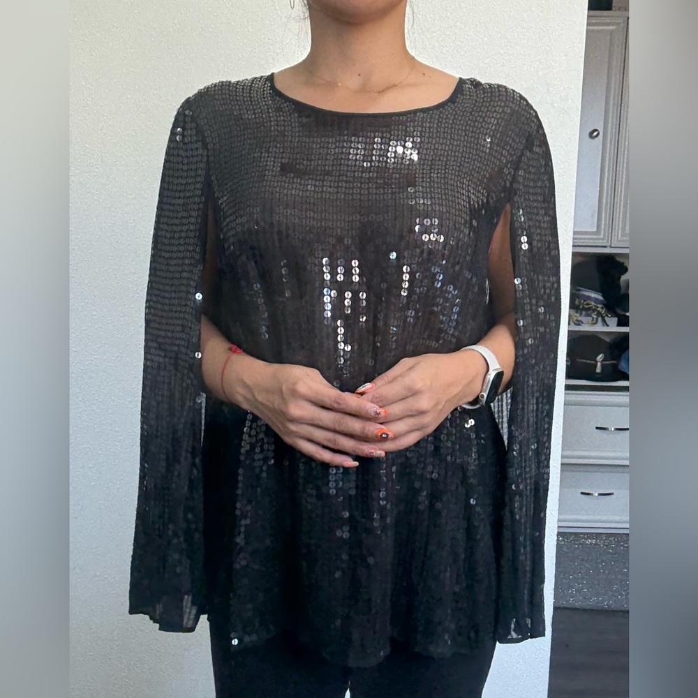 DKNY Black Sequin Women's elegant cape blazer - Picture 9 of 13